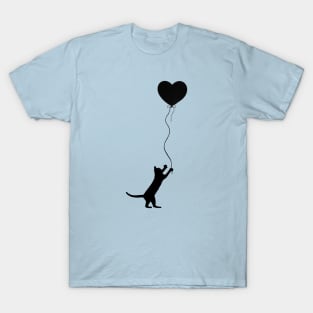 Cat Chasing a Heart Shaped Balloon Silhouette T-Shirt